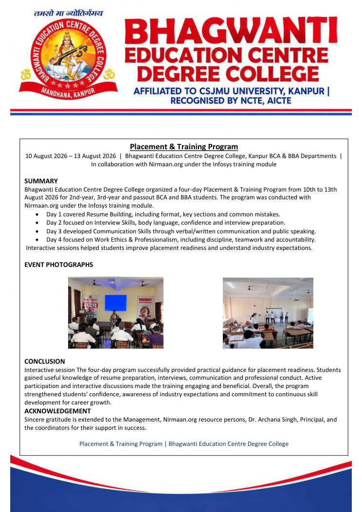 Placement and Training Programme report preview